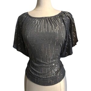 Y2K Women's Charcoal Sequin Flutter Sleeve Top
